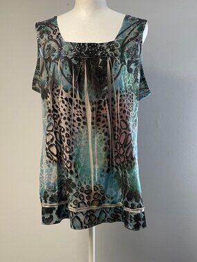 Unity Goblincore Animal Print Grunge Tank Top Sze XL Square Neck Festival Comfy